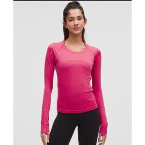 142-Lululemon Swiftly Tech Long-Sleeve Shirt 2.0 Waist Length-Raspberry Coulis